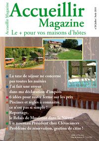 Les piscines des maisons d’hôtes sont soumises à des règles spécifiques, le dossier du numéro juillet/août 2010 fait le point. Egalement dans ce numéro : le nouveau Président de Clévacances nous dévoile les objectifs du label pour les années à venir, comment bien facturer la taxe de séjour, 6 idées pour rester ferme sur les prix, des propriétaires de Bourgogne nous invitent à visiter leurs chambres d’hôtes et roulottes…