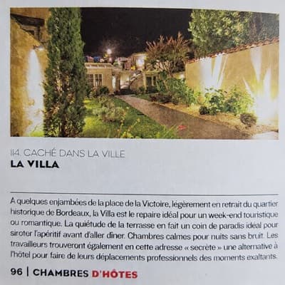 article de presse des Chambres d'hôtes à vendre centre Bordeaux en Gironde