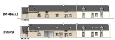façade de la longère dans la Propriété à aménager por projet touristique à Muzillac en Morbihan