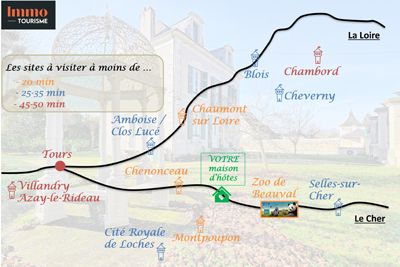 situation touristique des Chambres d'hôtes à vendre entre Zoo de Beauval et Château de Chenonceau