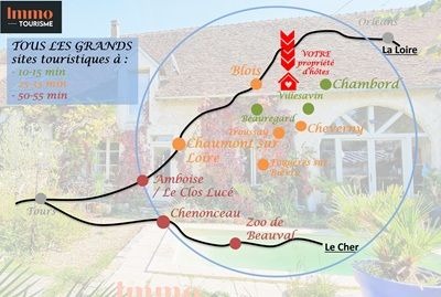 emplacement géographique des Propriété et gîtes à vendre près Chambord