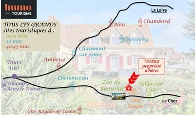 emplacement géographique de la Maison d’hôtes à vendre sur la Véloroute Cœur de France près Zoo de Beauval