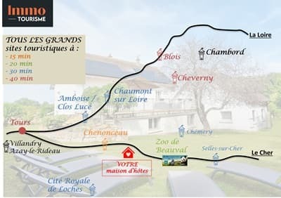 situation géographique des Chambres d’hôtes ou gîte à vendre entre Beauval et Châteaux de la Loire