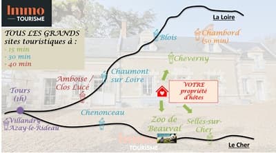 situation géographique des Chambres d’hôtes et salle réception à vendre à 15min de Beauval et Cheverny