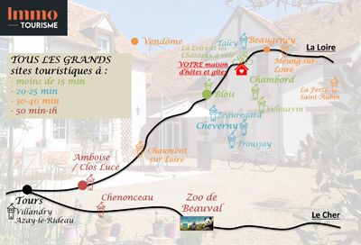 situation géographique de la Maison d’hôtes et gîte à vendre aux portes de Chambord