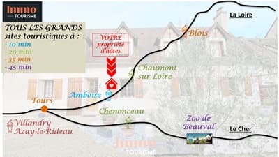 sitiaton géographique des Chambres d’hôtes et gîte à vendre à 10 min d’Amboise