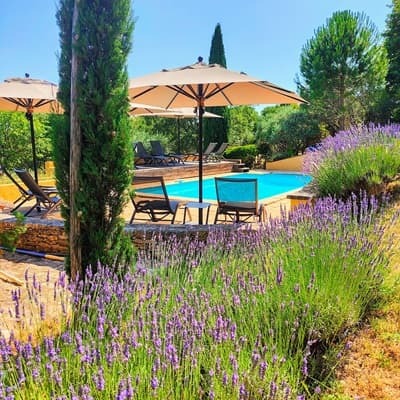 Jardin et piscine des Chambres d'hôtes à vendre à Roussillon en Vaucluse
