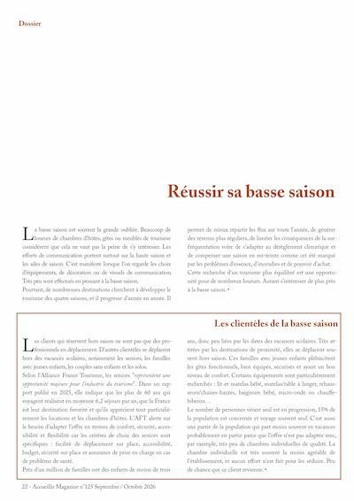 Dossier chambres d'hôtes, gîtes et meublés de tourisme, Réussir sa basse saison